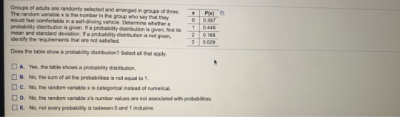 X Groups of adults are randomly selected and arranged in groups of three. The random variable x is the number in the group wh