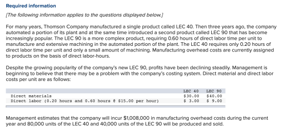 Required information [The following information applies to the questions displayed below.] For many years, Thomson Company ma