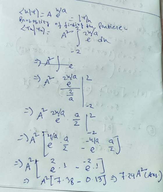 244)= A Probablity Lief tu). - Hlu a of finding the particles Å le du Hoo -252 un qua 12 - 24/ala wa - [7.38 -0.13] => 7. 24