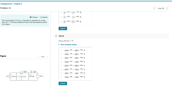 Assignment 2 - Chapter 8 Problem 15 15 of 19 2-250Lc00 ReviewI Constants The circuit shown in (Figure 1) has been in operatio