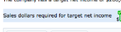 Sales dollars required for target net income