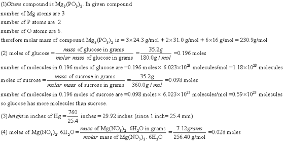 (1)Given compoundis Mg3 (PO3 In given compoun<d number of Mg atoms are3 number of P atoms are 2 number of Oatoms are 6 theref