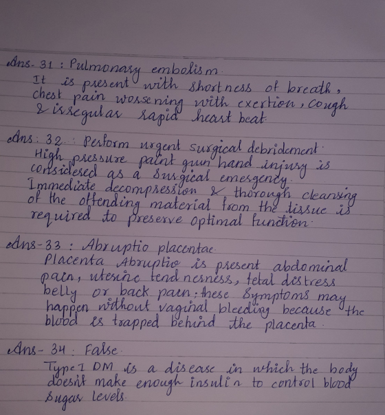 Ans. 31 : Pulmonary embolism. It is present with shortness of breath, chest pain worsening with exertion , cough & Wregular r