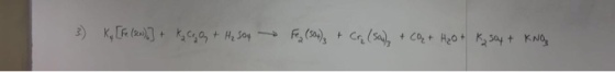 K_4 [Fe(2N)_6] + k_2 Cr_2 O_7 + H_2 So_4 rightarro