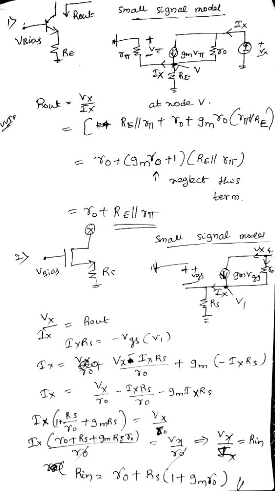 Rout small signal model Vbias {BE + VT DT 9m VT Žro V IX ERE Rout Vx IX at node v. • Crature TP [et Rellont rot am crot Camo