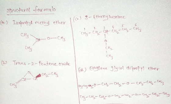 spucteral fos ul )sootyt methyl ethex CH 3 oCH3 CH C. c3 (b) Trons -2-Pentene oxide o) Clenet) ether Cr CH