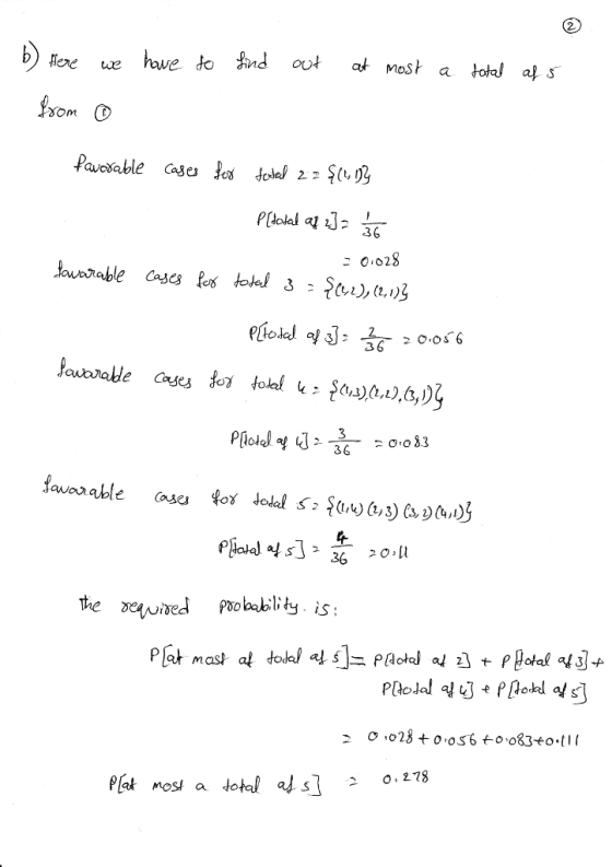 2. flene ue 3 36 te eed probability is ,278 ρ[ak most a total