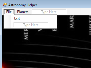 Type Here Astronomy Helper File Planets Exit Type Here MAR MER