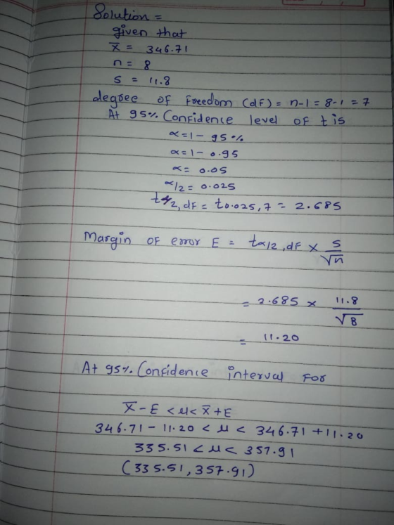 given thot ー= 346.71 ее о At 95% ConEid ene veedo level-of-tis 티- 35% Fts,2.GPS n oF eSTUY E 2-685 .? It-20 | AtgSY. (onciden ( e interva! For 346-71-11-20 34 6.71 +11.20 535 5.5 1,357.91)