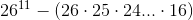 26^{11}-\left ( 26\cdot 25\cdot 24...\cdot 16 \right )