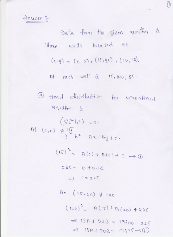 nser Da ta fm the gruen ueon is the es o cated t o, D, (IS,90) , (10, 10) @) 廾ead dist hbut; on for untonfined Aquifer tuo)- 月(15