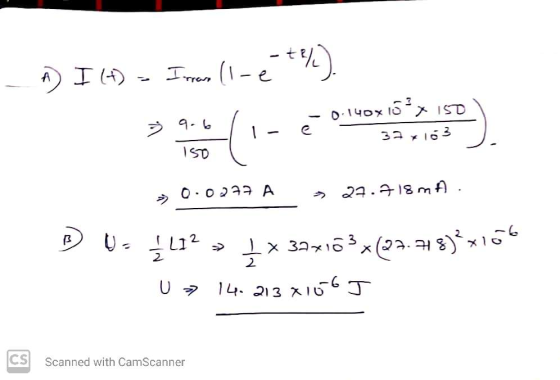 1) I (1) - Imran (l-e-+%) 9.6 0.140815² x 150 32x103 1 150 0.0.277 A → 27.718 mA. B U Ź 412 { x 30x163x(23.78)°x166 x 156 J U