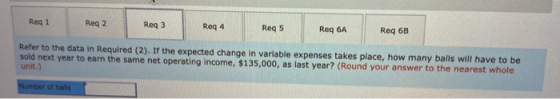 Reg 1 Reg 2 Reg 3 Reg 4 Reqs Req 6A Reg 6B Refer to the data in Required (2). If the expected change in variable expenses tak