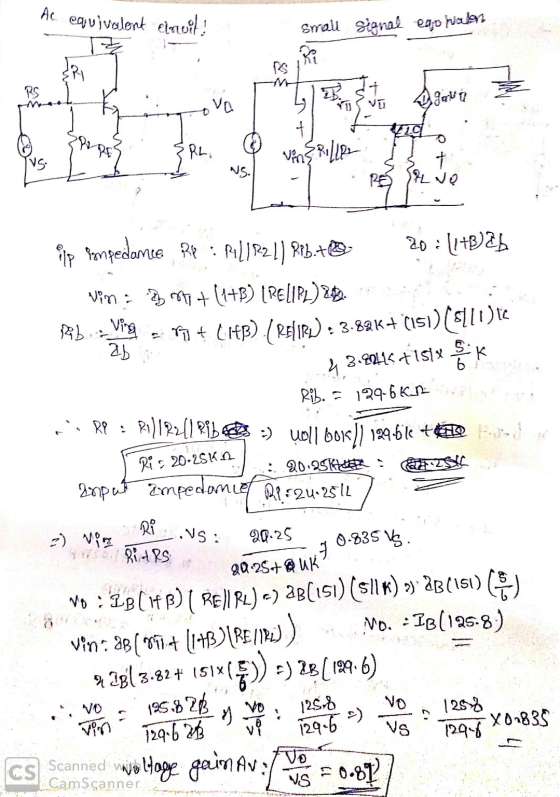 Ac equivalent circuit Small Signal ego poder RS BS + va 4 Dana + RL, [VS. + ws. RE SALVO pijp simpedance Re: Pu/1821] 876.+®.