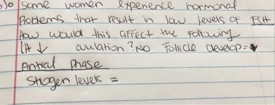 FSH lo some women experience hormonal Problems that result in low levels of How would this affect the following ICH V aulatio