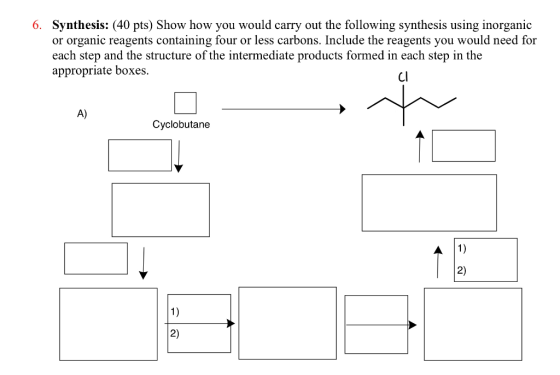 6. Synthesis: (40 pts) Show how you would carry out the following synthesis using inorganic or organic reagents containing fo