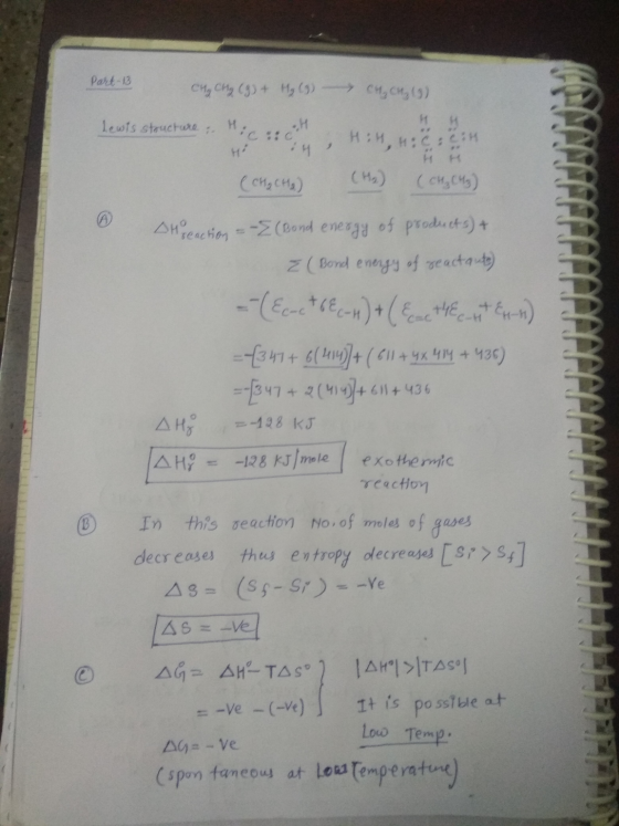 part 13 CH₂ CH₂ (g) + H₂ (3) CH₂ CH₂ 13) Lewts structure HH Hi g h , H 4 C : 4 + HH ( CHA CHO) (He) (04: (43) DH reaction = {
