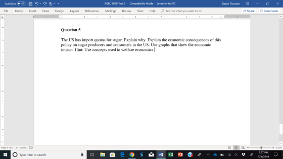 AGEC 3050 Test 3 -Compatibility Mode - Saved to this PC × Darrin Thurston File Home Insert DrawDesignLayout References Mailin