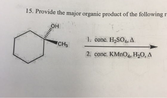 5. Provide the major organic product of the following r OH 1, conc. H2SO4,a CH3 2 conc. KMnO4, H20, A