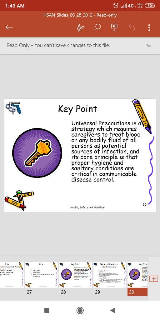 1:43 AMM HSAN_Slides_06_28_2012 - Read-only Read Only - You cant save changes to this file Key Point Universal Precautions i