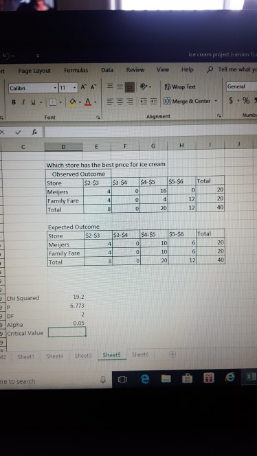 9 9 ice cream project (version rt Page Layout Formulas Data Review View Help Tell me what y General в 1 u-1ー.lo-A-1 릅 1 Align