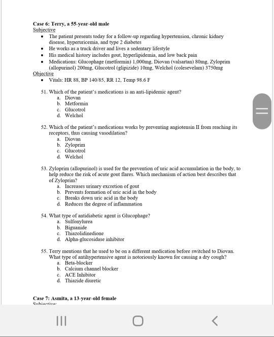 Case 6: Terry, a 55-year-old male Subjective • The patient presents today for a follow-up regarding hypertension, chronic kid