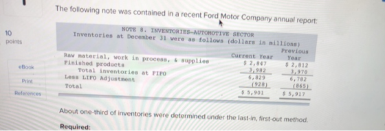 The following note was contained in a recent Ford Motor Company annual report: points NOTE 8. INVENTORIES-AUTOMOTIVE SECTOR I