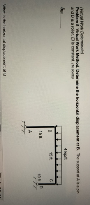 (Virtual Work Determinate) Problem 5. Virtual Work Method. Determine the horizontal displacement at B. The support at A is a