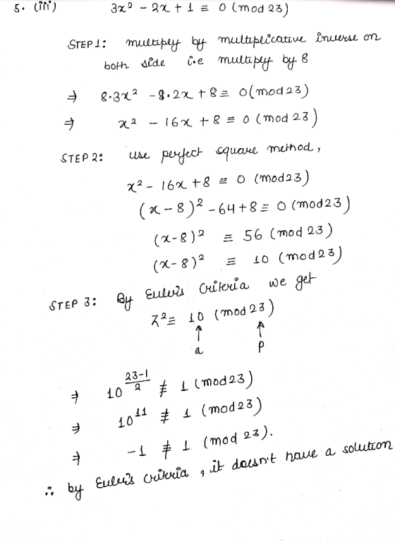 STEPI multu 8312-8°nt82 o(mod 23) (x-g) 56 (mod 23) (x-&)*10 (mod23 STEP 3: ス2 10 (mod 23 23- 10 し (mod 23 10 L. (mod 23 nt h
