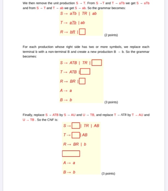 Tb We then remove the unit production S - T. From S - T and T - aTb we get S - and from S - T and T - ab we get S - ab. So th