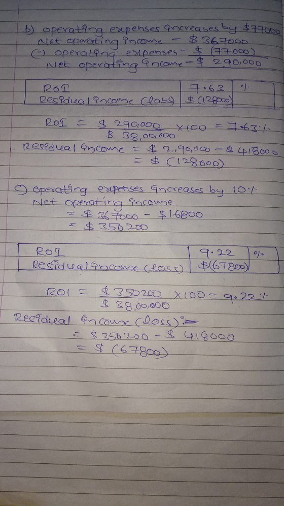 b) operating expenses ancreases by $77000! Net operating income - $367000 e operatana expenses- $ (77000) - Net operating anc