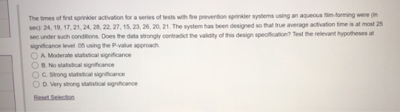The times of first sprinkler activation for a series of tests with fire prevention sprinkler systems using an aqueous film-fo