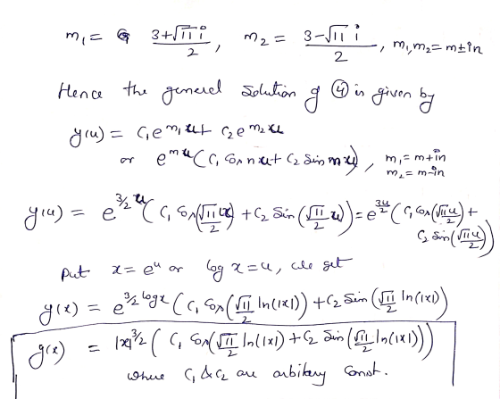 e + , m, m2=miin Hence mia 3+Siti m2 = 3- ay the generel solution y (4) = Gemat ce ma te enacci Connaut (2 Sin an g 4 is give