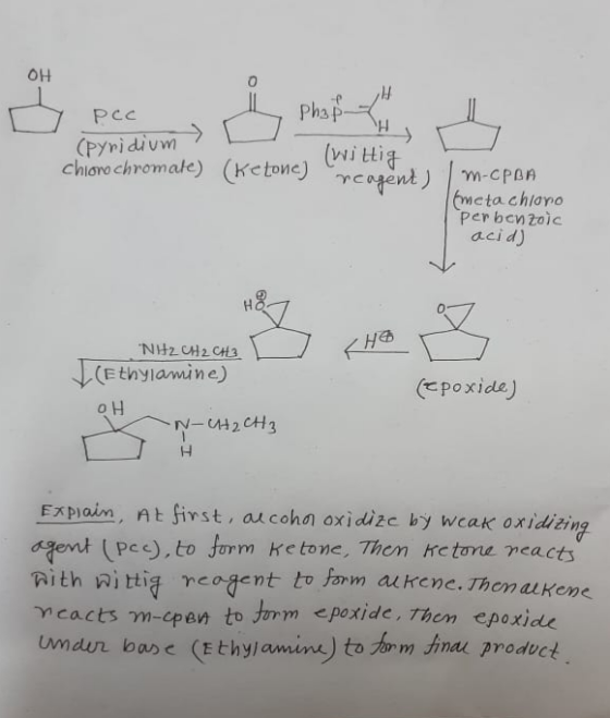 OH | o Pb 7 pec (pyridium chiono chromale) (Ketone) phap H (wittig reagent) ] M-CPBA (meta chloro perbenzoic acid) 07 NH2CH2
