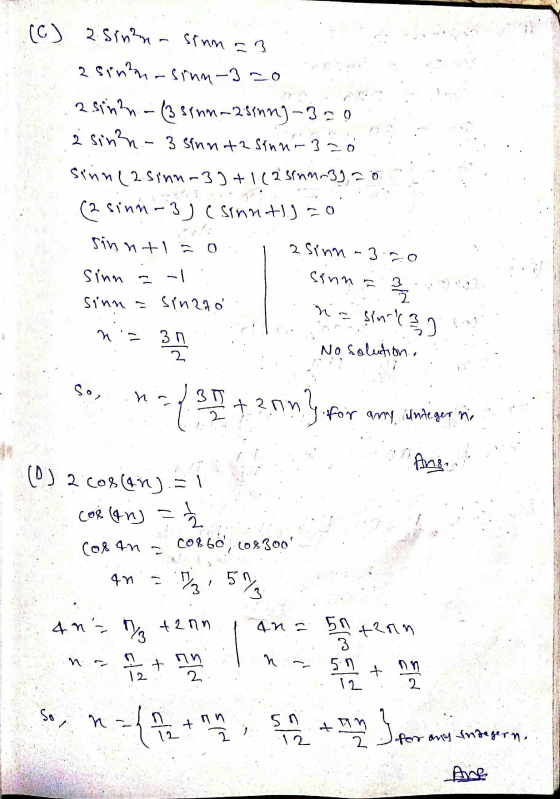 (c) 2 sinna sinm =3 2 sinna sinn-3-o 2 sinn (3 sinn2sinn) - 320 2 sinn - 3 sinnta sinna 320 sinn (2 sinn-3)+1(25nm-3), 2 0 2