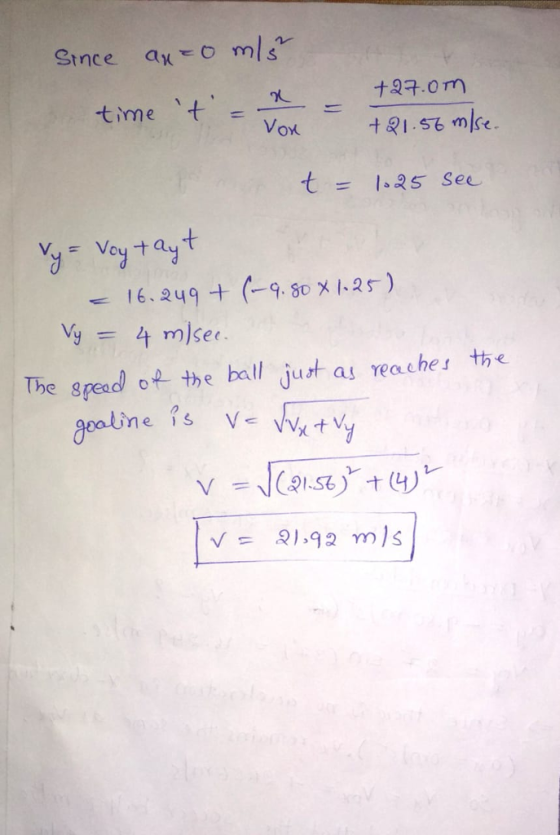 Vox t위.se mke t = 1.25 sec. Vy = 4 m)sec The greud o-the ball just as reaches +he neS ν =JC의.sof-t (4)レ.