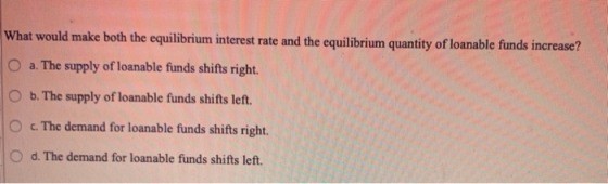 oanable funds increase What would make both the equilibrium interest rate and the equilibrium quantity of loanable funds incr