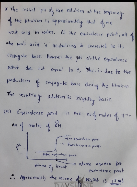* The initial pH of the solution at the begining of the titration is approximately that of the weak acid in water. At the equ