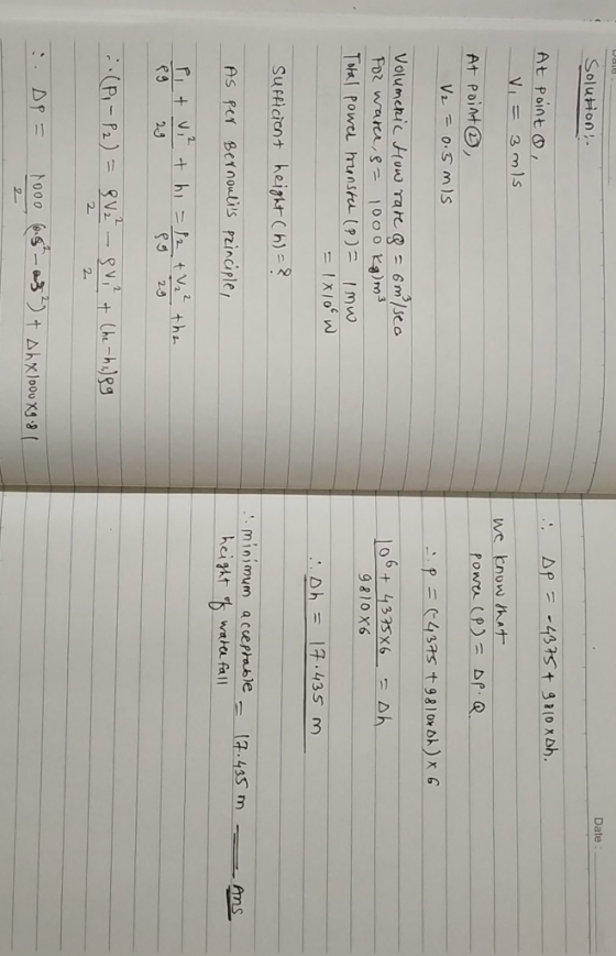 Date SoluHon At Point o At Poi Volumchic.huo rare C : 6㎡/seo 9 810 X6 Sufticient height (h)-? .minimvm a cceptable 14.43S m As fer Bernowbis principle/ height wnHu fall 음twt.th :Lty, the R92J 20 2 2. tooo @g一一3°) t △hx1000 xs 81