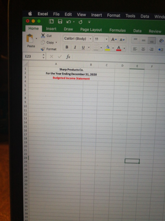 Excel File Edit View Insert Format Tools Data Windo o DH DU Home Insert Draw Page Layout Formulas Data Review . Cut Calibri (