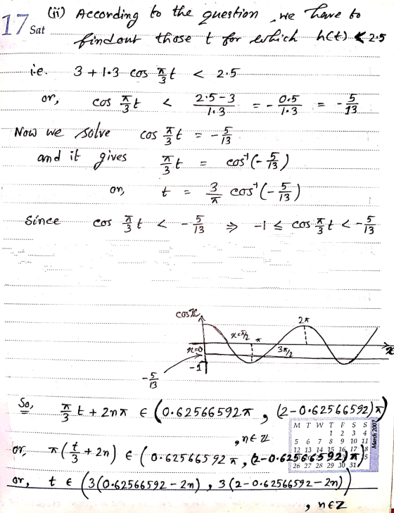 17 Sat (ii) According to the question findout those t for which het) <2.5 we have to < 2.5... on, 25-3 14.3 0.5 1.3. 11 5 13.