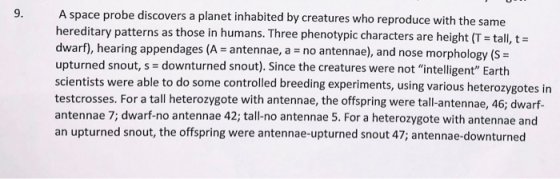9. A space probe discovers a planet inhabited by creatures who reproduce with the same hereditary patterns as those in humans