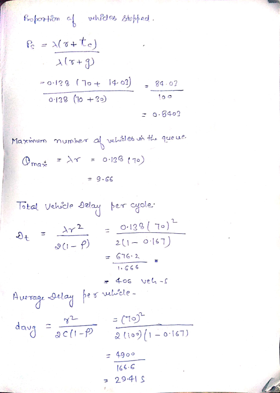 Proportion of vehicles Estopped. Ps xlot to) +18+9) 84.03 = 0.128 ( 70+ 14,01) 0.138 (70 +30) = 0.8403 Maximum number of vehi
