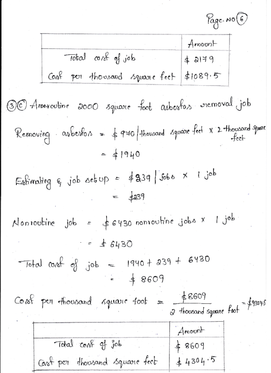 Page. No ① Amount Total cost of job $ 2149 cost per thousand square feet $1089.5 tes © Arom-routine 2000 square foot asbestos