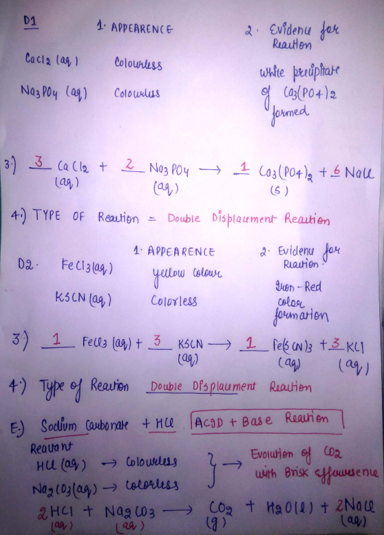 1: APPEARENCE Cacia (aq) Colourless 2. Evidence for Reaution white preúpitale of (a3(PO4)2 Colourless formed 3.) 3 cacla + 2
