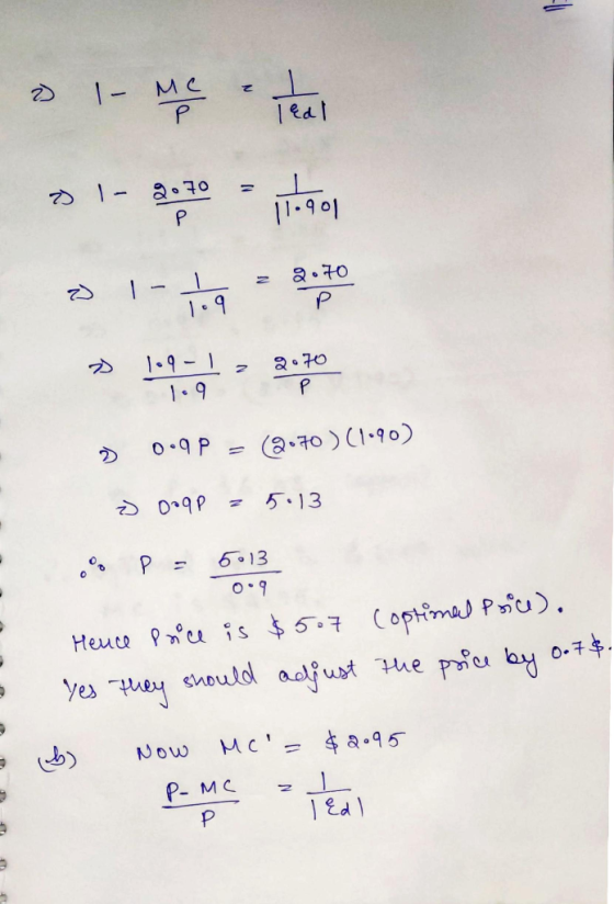 & in me real D 1 2 2.70 109- 1.9 P 0.9 D 0.98 - (2670 ) (1.90) Dooqp = 5.13 % P = 5013 Hence price is $5.7 Coptimal Price). Y