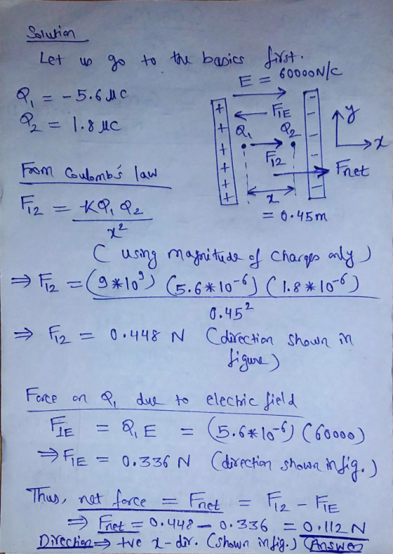Let u to 12 だ 2 0.45 Focr on due to electic Hel d