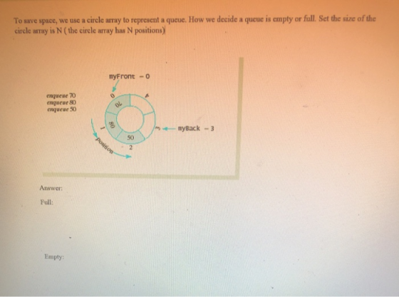 To save space, we use a circle array to represent a queue. How we decide a queue is empty or full. Set the size of the circle