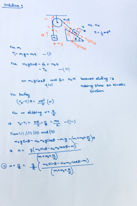 Solution : . MIR T2 Mg, uk a fe Is 12mp² B Magsing mig magloss Fon mi To mig=mia - (0) For magsinß- fr = mza - Tz -(10) becau