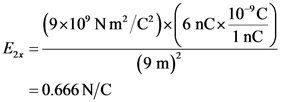 (9x10 Nm2/c)6 nCx 10°C
(9 m)
1 nC
0.666 N/C
